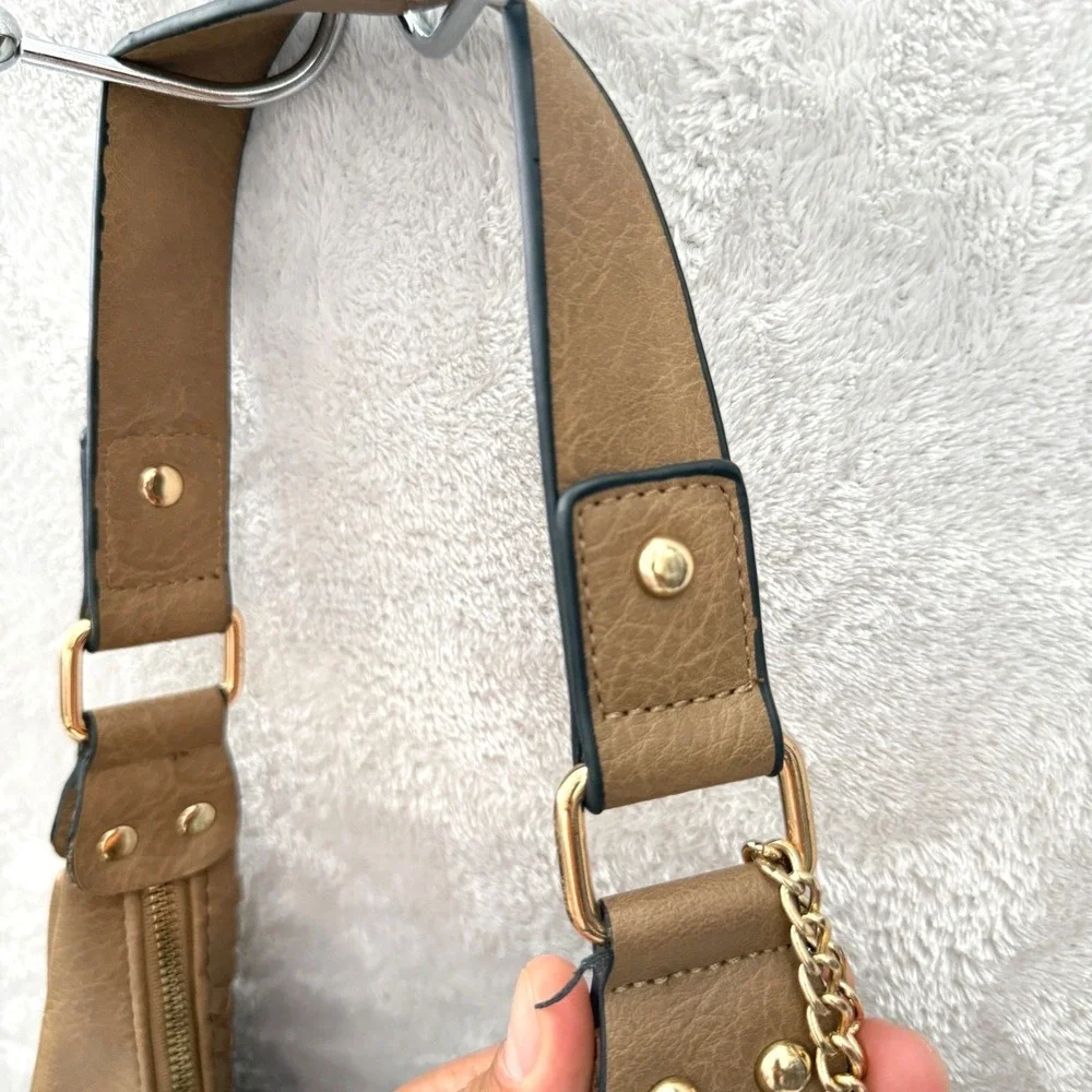 Woven Hobo Bag Tan Faux Leather Shoulder Bag Tassel Accent Boho - Picture 6 of 10